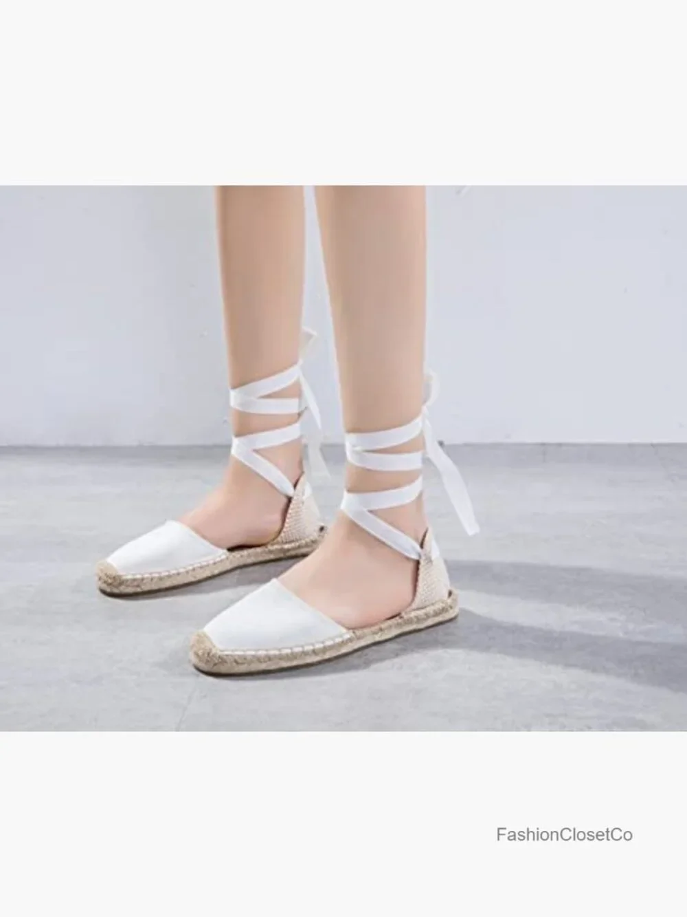 Classic Lace Up Ankle Wrap Espadrille Flat Sandals Closed Toe Canvas